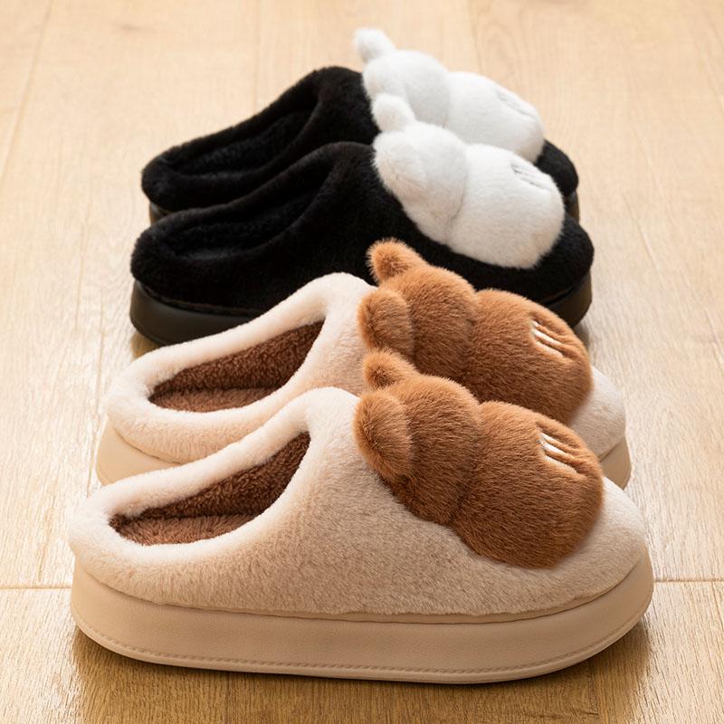 Fashion Bear Winter Fluffy Slippers Women Couples Household Warm Home Slippers Woman Thick Sole Non-Slip Cotton Shoes Ladies