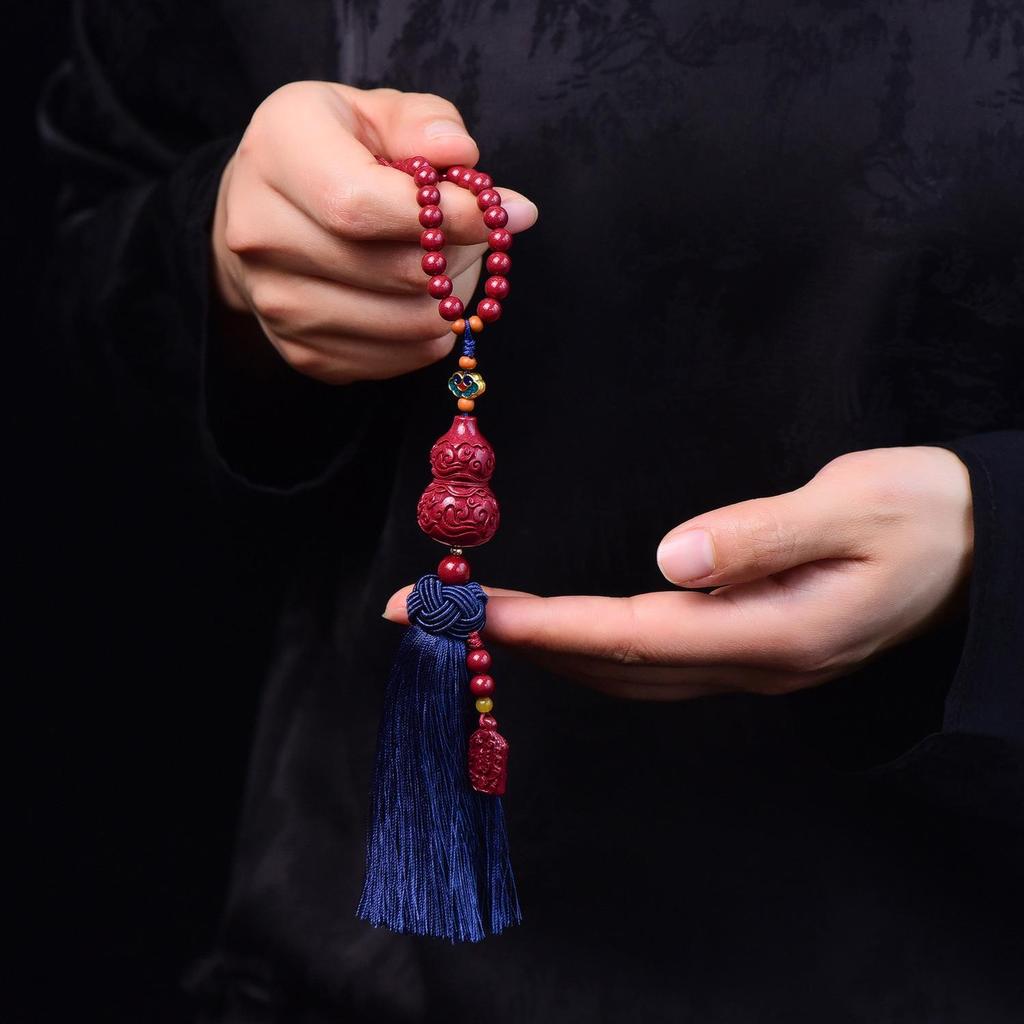 Cinnabar Auspicious Clouds Gourd Rearview Mirror Tassel - Premium Car Pendant Ornament