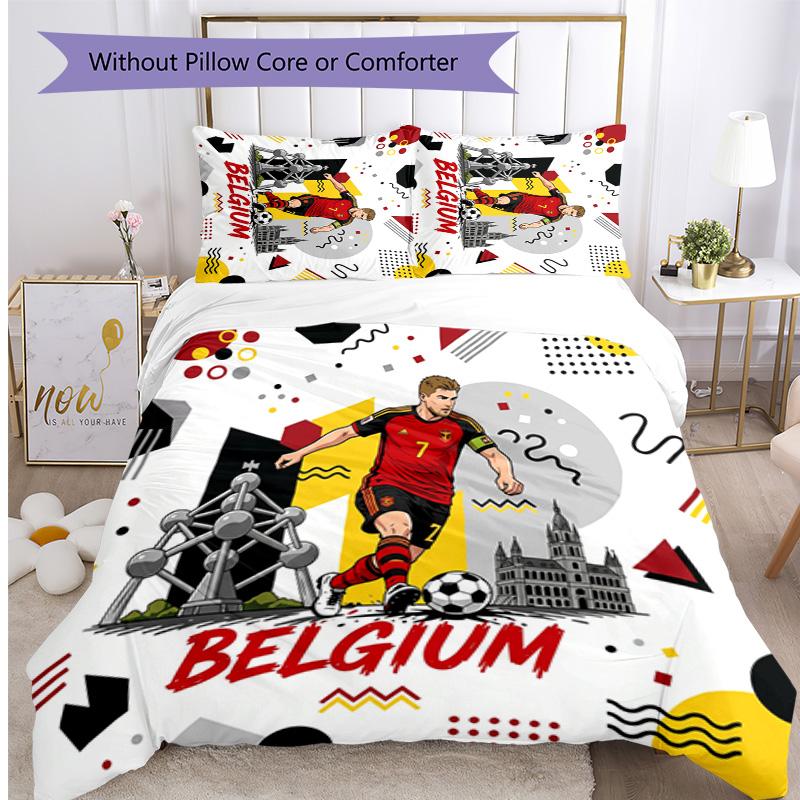 Set Biancheria da Letto Stampata Calcio Belgio 3 Pezzi Copriletto Traspirante Accogliente come Regalo per Inaugurazione Casa o Festa