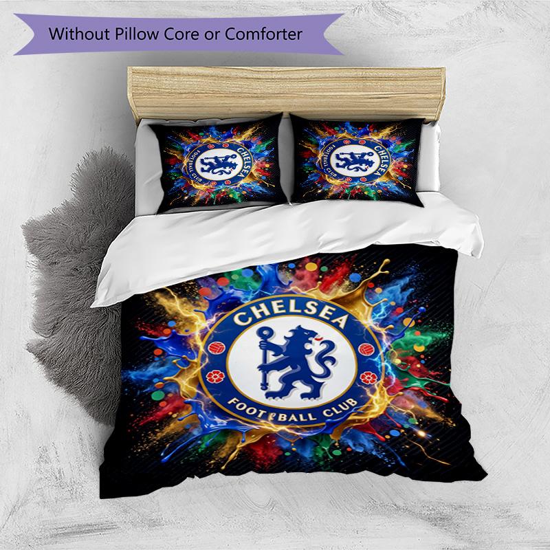Set Lenzuola 3 Pezzi Stampato Chelsea FC Morbido Delicato sulla Pelle Lavabile Copripiumino e Federe Set Tutte le Stagioni Camera da Letto