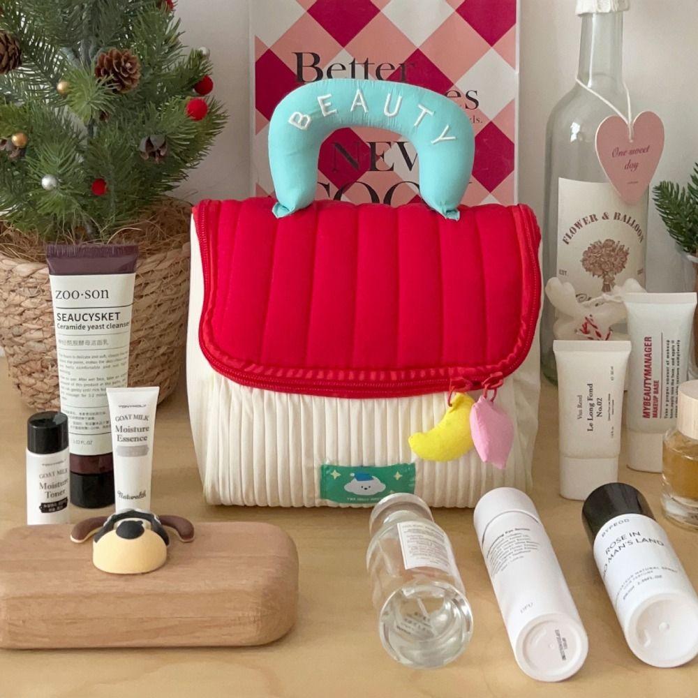 

Kawaii Cute Cabin Makeup Bag Large Capacity Portable Storage Bag Handheld Cosmetic Case Travel синий