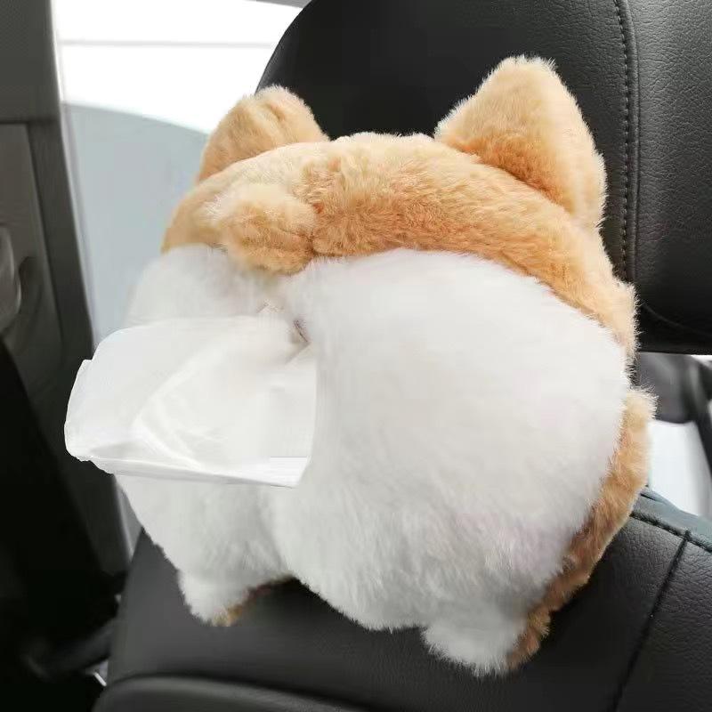Cartoon Plush Car Tissue Box for Armrest: Cute Hanging Paper Dispenser and Interior Decoration