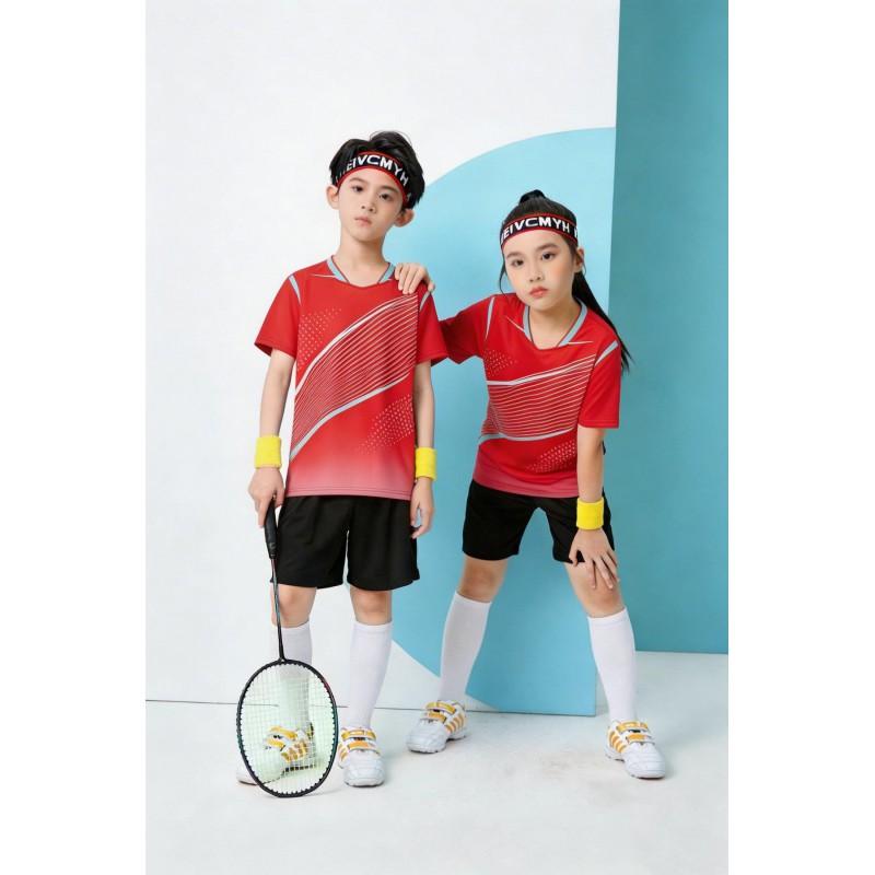 Kids Quick-Dry Badminton Set Short Sleeve Sport Jersey Unisex Tennis Volleyball Training Outfit