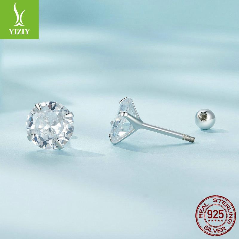 Exquisite Shining Zircon 925 Sterling Silver Stud Earrings, Simple Classic Commuter Wind Threaded Stud Earrings