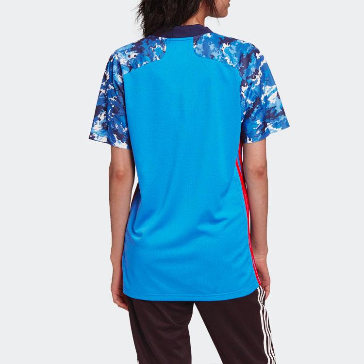 Adidas Camiseta de Manga Corta con Cuello en V Tie-Dye para Mujer Japón Hogar Tops Azul ED7364