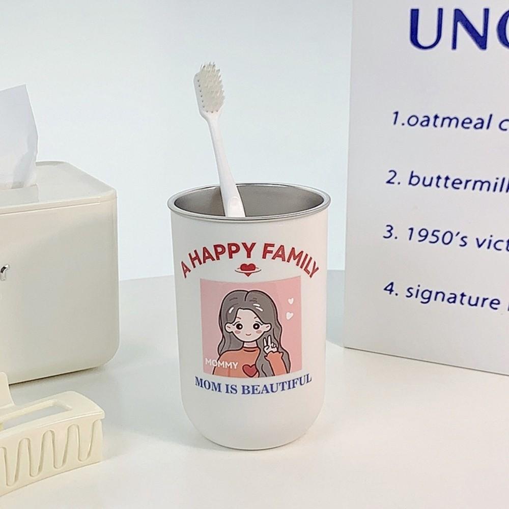 New Stainless Steel Toothbrush Cup Cartoon Pattern Drinking Mouthwash Cup Toothbrush Holder for Family
