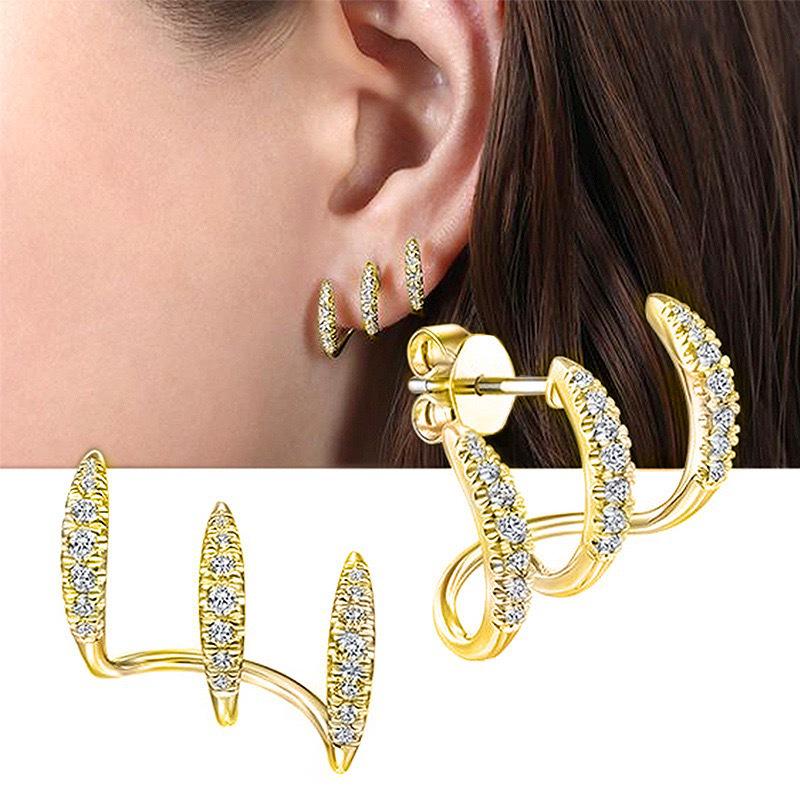 High-End Minimalist Triple Claw Zircon Stud Earrings - Curved Line Design for Women