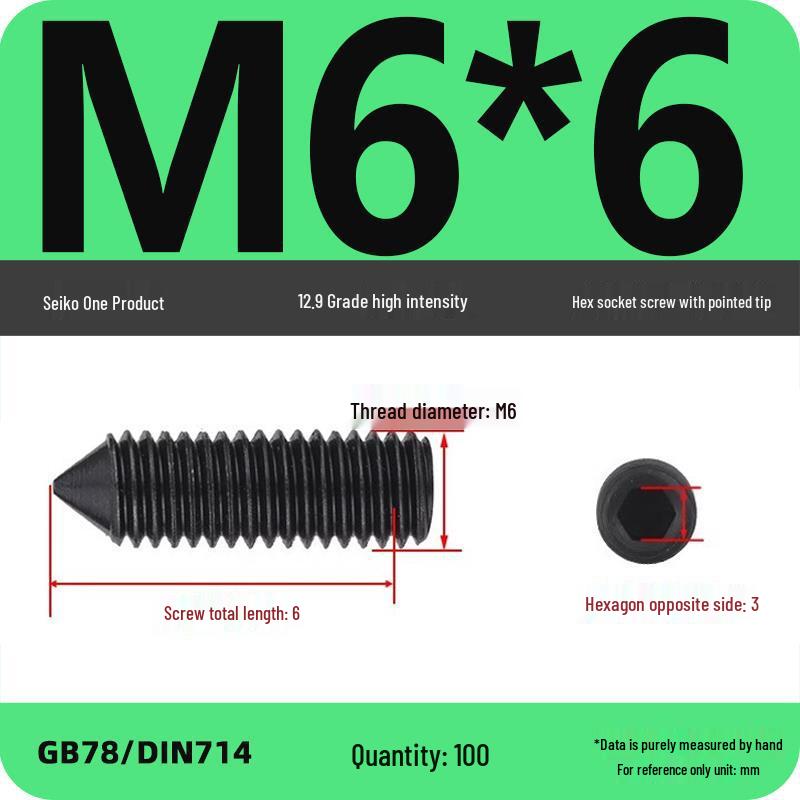 12.9 Grade Pointed Set Screw Grub Set: Headless Screws M3 M4 M5 M6 M8 M10
