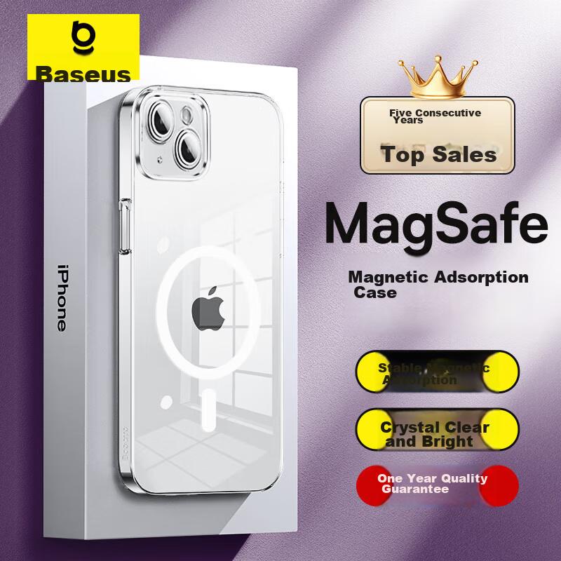 Baseus Magnetic Charging Case for IPhone 14, Premium MagSafe Compatible Ultra-Thin Airbag Shockproof Phone Case, Transparent