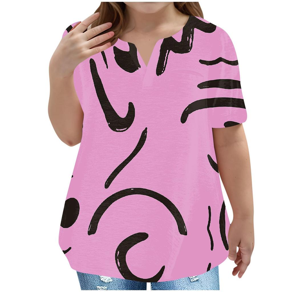 Children's Plus-size T-shirt Casual Fashion V-neck Short-sleeved Pocket Top