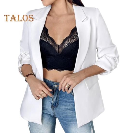 

Женский пиджак с лацканами, длинными рукавами, карманами-клапанами, однотонный пиджак с открытым передом для офиса и деловой одежды XXL белый