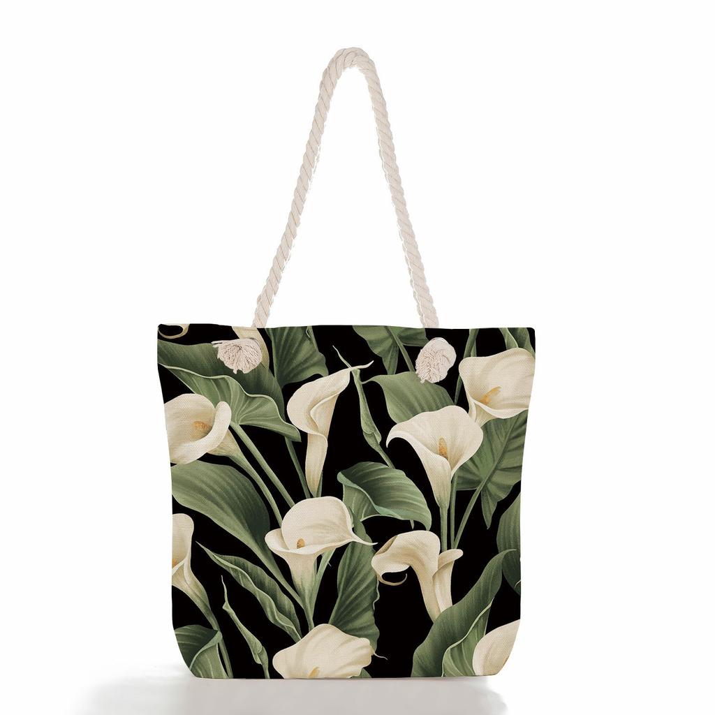 Multifunctional Flower Printed Thick Rope Shoulder Beach Bag 7585