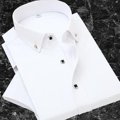 Camisa de manga corta de sección delgada para hombre, camisa de cuello vuelto ajustada de color sólido para hombre, camisa profesional de negocios informal