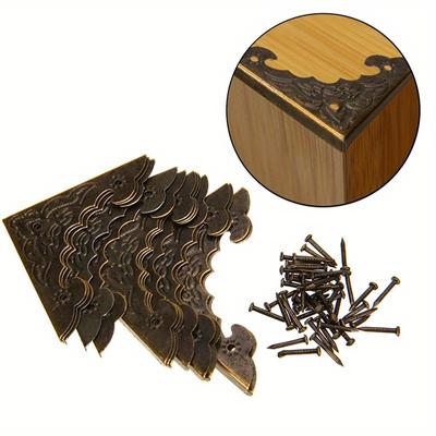 20PCS Antique Jewelry Box Corner Foot Wooden Case Corner Protector Bronze Tone Flower Pattern Carved Metal Crafts 40X40mm