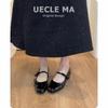 Lambskin~ French Single Shoes Women's Flat Bow Ballet Shoes Light Mouth Evening Shoes Black Retro Mary Jane Shoes
