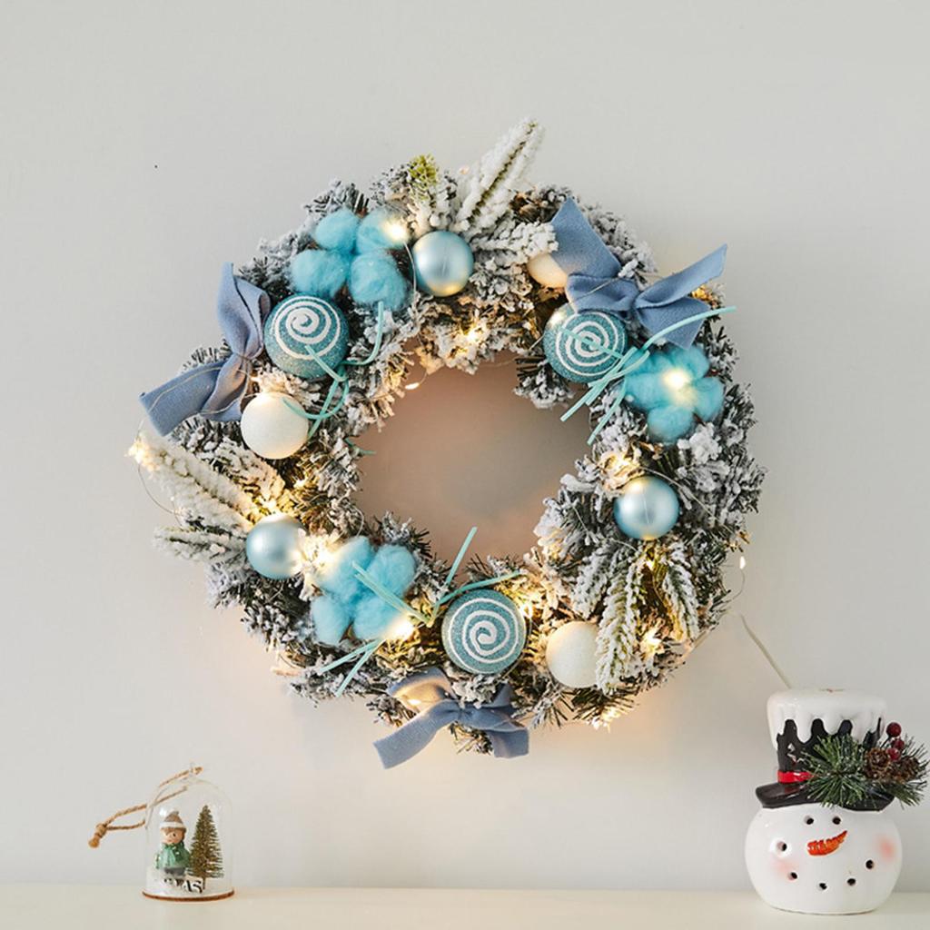 Wreath Decorations With Light Christmas Garland Decor Festive Garland Lighted 11.8Inch Wreath For Wall Winter Indoor Holiday