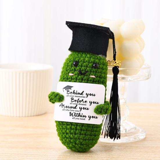 2025 Graduation Crochet Doll Handmade Pickle Vegetables with Graduation Cap Positive Crocheted Animals Keepsake Grad Gifts for Him Her