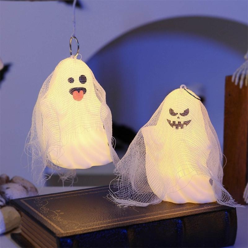 4PCS Lightweight Plastic Specter Home Ornament With White Gauze Phantom Decorations Halloween Party Supplies