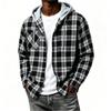 Men's Flannel Plaid Button-Up Hooded Shirt Jacket for Casual Wear