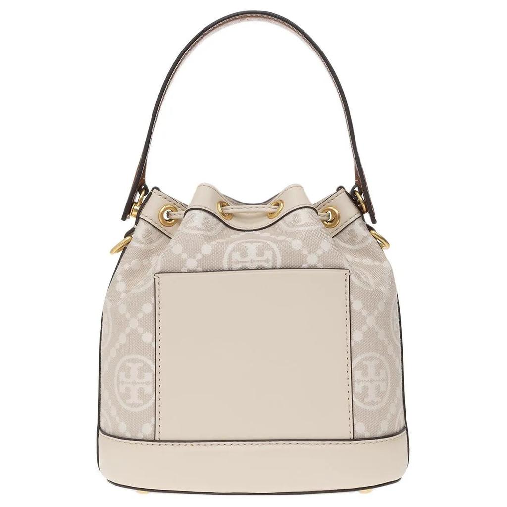 TORY BURCH T Monogram Jacquard Leather Trim Bucket Bag , Crossbody Handbag Women's Almond White (Unisex) Handbags 150492 254
