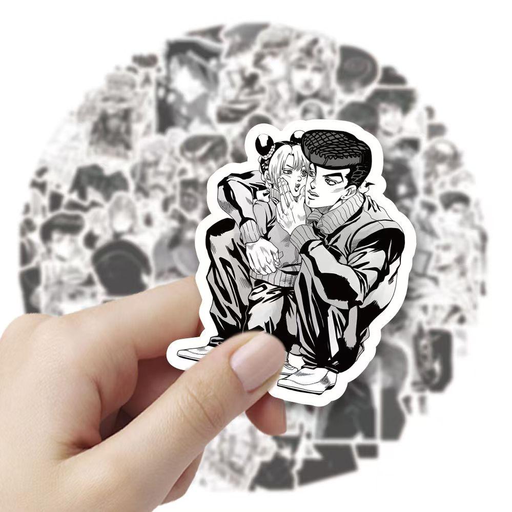JoJo's Bizarre Adventure Black and White Stickers, 60 Pieces (not Repeated), Waterproof and Sunscreen.