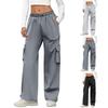Women’s Loose Fit High Waist Cargo Pants with Multiple Pockets Elastic Waistband Drawstring Hem Casual Trousers for Daily Wear