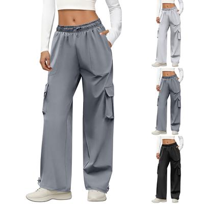 Women’s Loose Fit High Waist Cargo Pants with Multiple Pockets Elastic Waistband Drawstring Hem Casual Trousers for Daily Wear