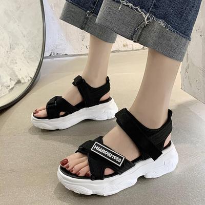Sports Sandals Women 2024 Summer New Flat Bottom Student Korean Version Versatile Thick Soled Matsuke Net Red Casual Beach Shoes