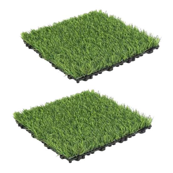 Artificial Grass Mat, 12 x 12 Inch Square Fake Grass Rug, Interlocking Faux Green Turf Patch Tiles for Balcony, Patio, Deck,