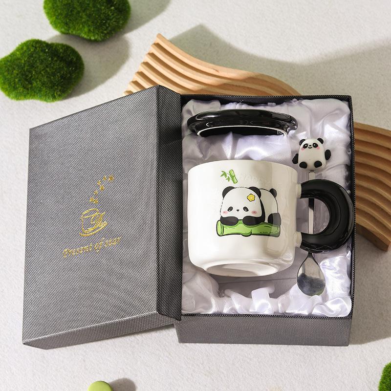 High Value Panda Cup Large Capacity Ceramic Mug with Lid Spoon Couple Home Drinking Water Cup Girls Coffee Cup