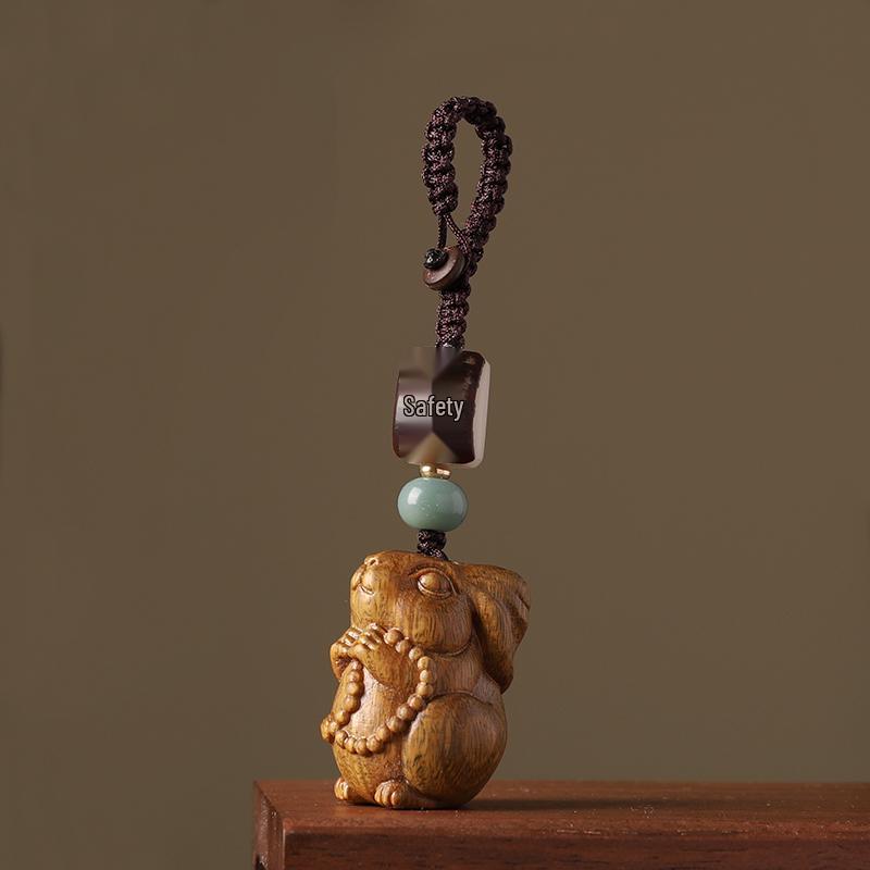 Sandalwood Zodiac Rabbit Keychain: Cute Buddha Ornament for Birth Year - Unisex Pendant & Phone Charm