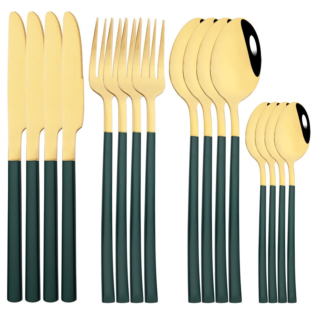 16Pcs Rose Gold Dinnerware Set Knife Fork Coffee Tea Spoon Cutlery Set Stainless Steel Tableware Western Home Kitchen Flatware