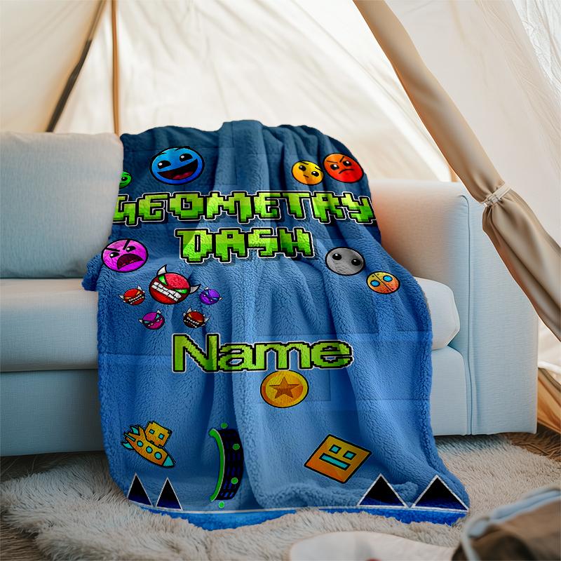 Personalized Custom Name Blanket - Geometry Dash Print Design,Blanket for Sofa,Bed,Travel,Camping - Soft and Warm, Great Gift