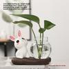 Cute Rabbit Hydroponic Plant Vases Transparent Glass Vase Tabletop Decoration Aquatic Flower Bottle With Wooden Base