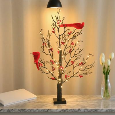 Árbol Brillante Vintage con Pájaros Lámpara de Árbol de Navidad LED Ramas Ajustables Ramas Iluminadas Cálidas Decoraciones de Halloween Navidad