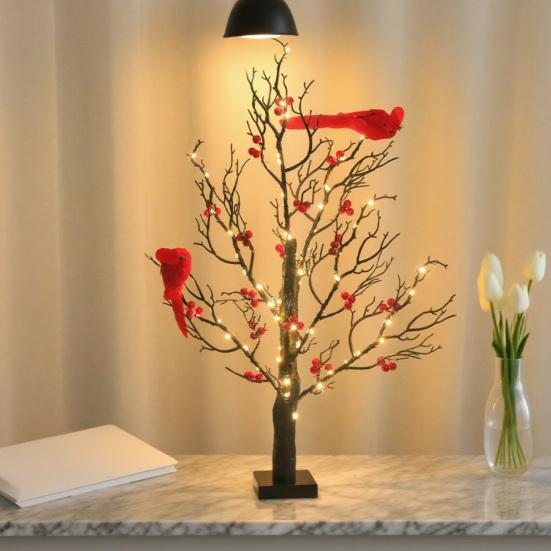 Vintage Glowing Tree with Birds LED Christmas Tree Lamp Adjustable Branches Warm Lighted Branches Halloween Christmas Decorations