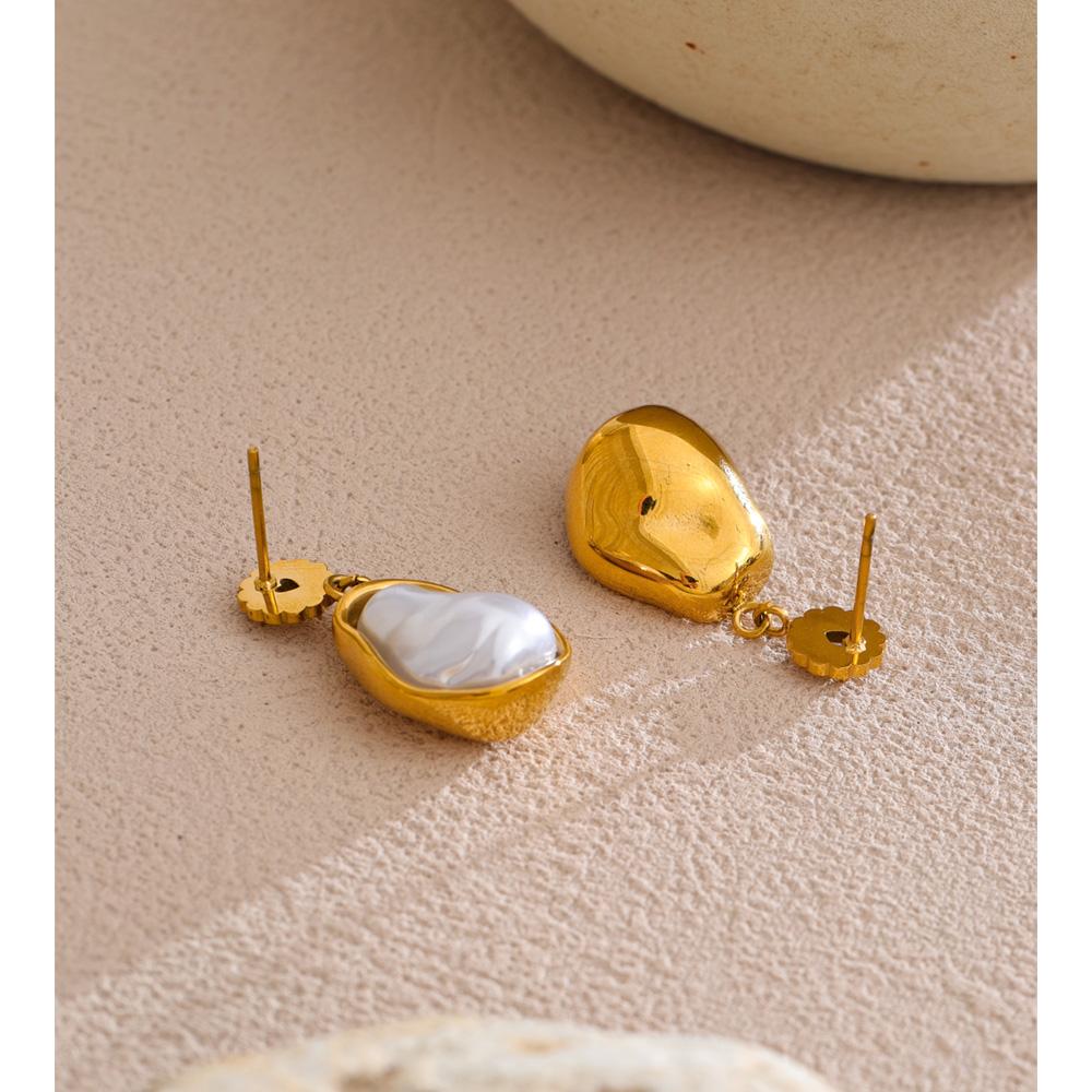 Eetit Baroque Simulated Pearls Zirconia Drop Earrings Golden Stainless Steel Geometric Chic Jewelry for Women Accessories Gift