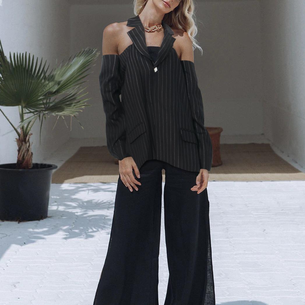 

Женский пиджак с открытыми плечами и ромбовидным узором 2025 года — нишевый дизайн и передовой стиль One Size чёрный