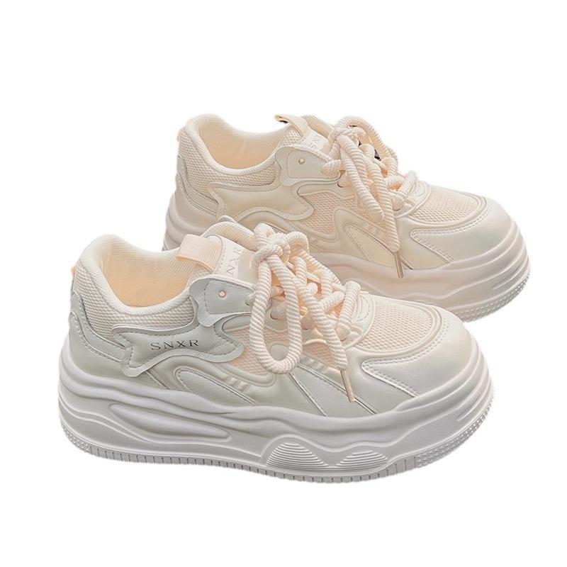 Little White Shoes Women's 2024 New Summer Mesh Shoes Breathable Mesh Thick Sole Heightening with Skirt Board Shoes Sports and Leisure Shoes