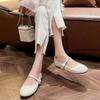 Fashion Imported Smallcow Leatherargyll Pearl Buckle Strap Shallow Sole Flat Women's Shoes Elegant Stylish Trendy Flat Heels Mary Janes