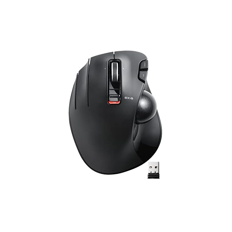 ELECOM EX-G Wireless Trackball Mouse, Left-Handed, 6 Buttons, Tilt Wheel (Left/Right Scroll), Black, M-XT4DRBK