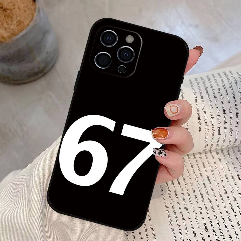 Custodia per telefono Six Seven 67 Per iPhone 17,16,15,14,13,12,11 Plus,Pro Max,XS,Copertura Nera in Morbido Silicone
