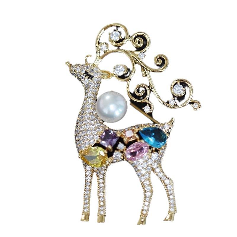 Squisita Lussuosa Carina Animale Cervo Spilla Femminile Intarsiata Scintillante Zirconia Cubica Coordinato Abito Camicia Elegante Gioielli da Festa Bel Regalo