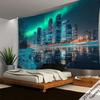 Fendrom City Night Punk Cityspace Tapestry Night Street Architecture Wall Decor Skyline Wall Hanging Green Landscape Ceiling