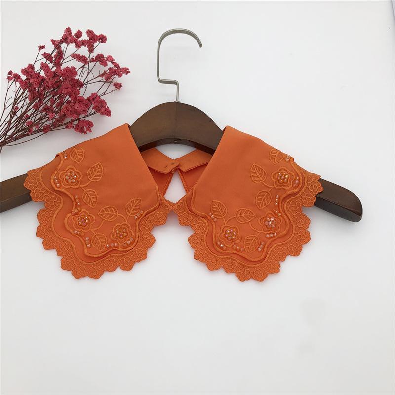 Embrodiery Neckline Collar Cover Lace Flower Bead Peter Pan Fake Collar Women Detachable Collars Removable Lapel False Faux Col