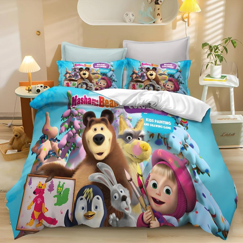 Masha the Bear Duvet Cover pillowcase Bedding Bedroom Decoration Children Gift adult Single Double bed Large SizeZip Duvet Cover