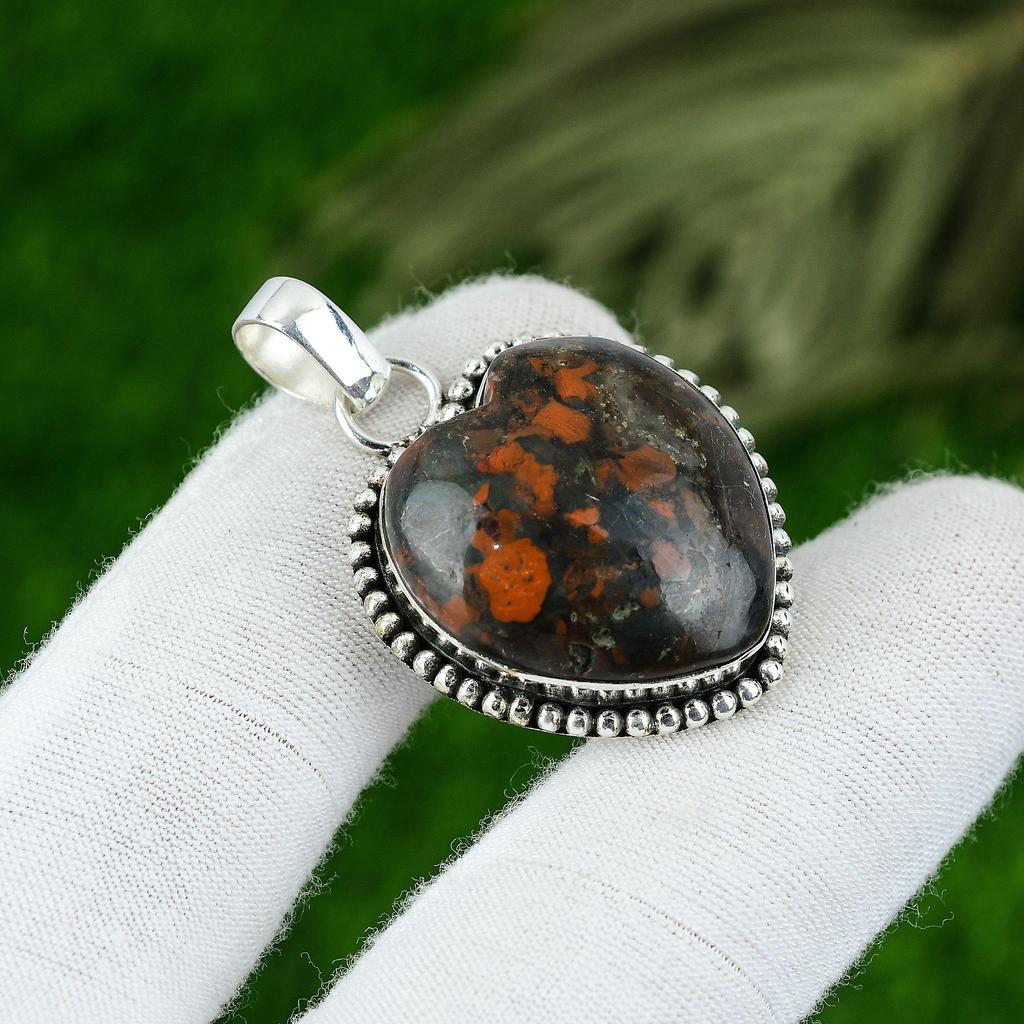 Gift For Her 925 Sterling Silver Natural Tabu Jasper Gemstone Jewelry Pendant