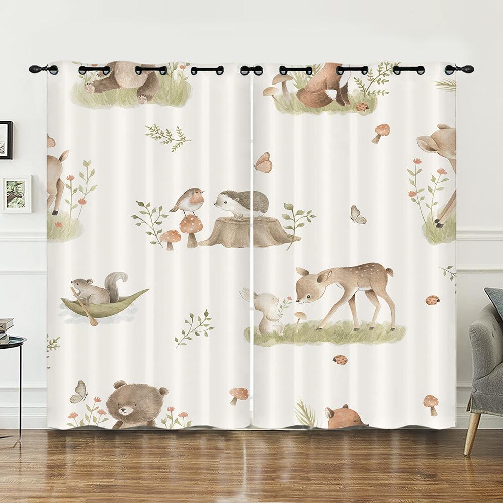 Curtain Animal Illustration Dinosaur Penguin Curtain Digital Printing Blackout Curtain No Punching