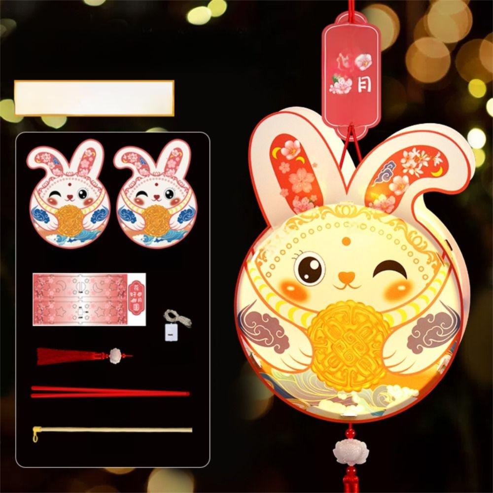 Glowing Handheld Rabbit  Lantern Handmade DIY Lantern Material Kit Light-Up Bunny Lantern  Props