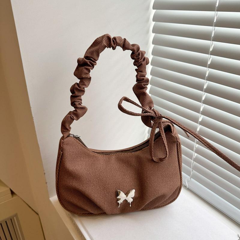 

Summer new beautiful pleated portable shoulder armpit bag butterfly sweet temperament women s hand bag коричневый